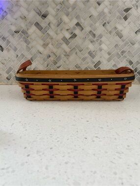 Longaberger 2004 Proudly American Cracker Basket Red Blue Stars Leather Handles